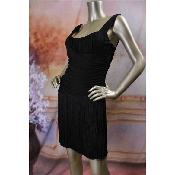 NWT MICHAEL KORS Sexy Black Rouched Gathered Fringe Rayon Stretchy Dress 2 - Picture 4 of 7